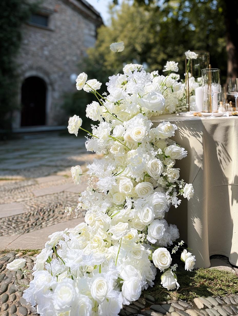 US Seller ---White Flower Garland for Wedding Arch, Artificial Floral Table Runner, Wedding Centerpiece & Aisle Flower Row