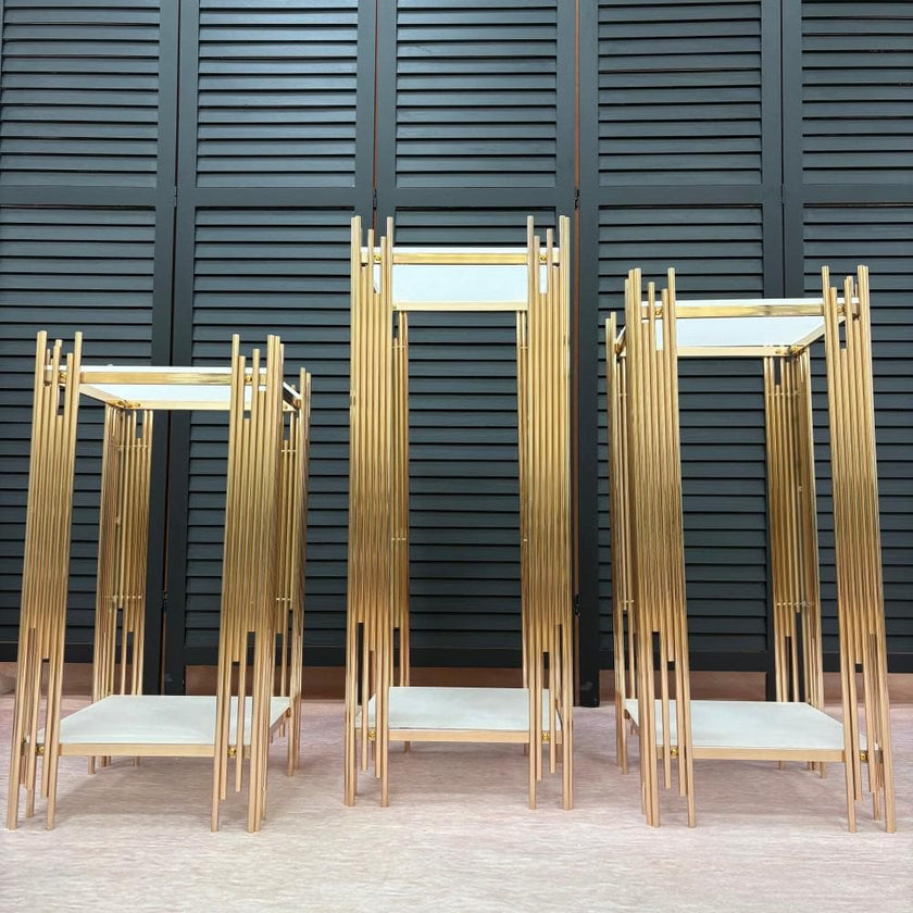 Gold Square Wedding Pedestal Stand Set