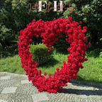 5D Red Heart-Shaped Floral Arch Backdrop(7.2×7.2 ft), Luxury Artificial Rose Wedding Arch, Proposal & Engagement Decoration