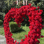5D Red Heart-Shaped Floral Arch Backdrop(7.2×7.2 ft), Luxury Artificial Rose Wedding Arch, Proposal & Engagement Decoration