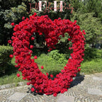 5D Red Heart-Shaped Floral Arch Backdrop(7.2×7.2 ft), Luxury Artificial Rose Wedding Arch, Proposal & Engagement Decoration