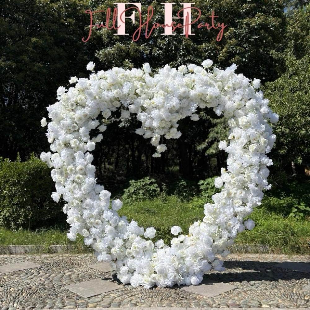 US Seller – 5D Luxury White Heart-Shaped Floral Arch, Romantic Wedding Backdrop, Proposal & Engagement Decoration, Love Arch (7.2 × 7.2 ft)
