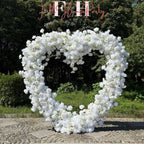 US Seller – 5D Luxury White Heart-Shaped Floral Arch, Romantic Wedding Backdrop, Proposal & Engagement Decoration, Love Arch (7.2 × 7.2 ft)