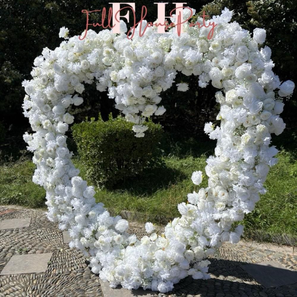 US Seller – 5D Luxury White Heart-Shaped Floral Arch, Romantic Wedding Backdrop, Proposal & Engagement Decoration, Love Arch (7.2 × 7.2 ft)