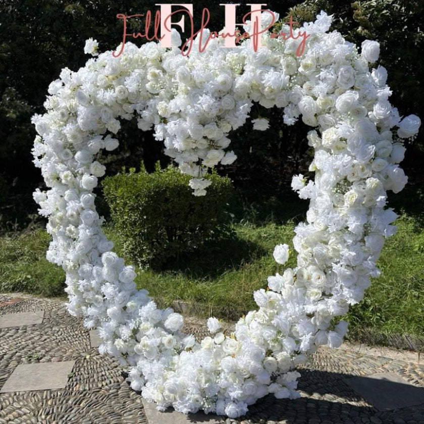 US Seller – 5D Luxury White Heart-Shaped Floral Arch, Romantic Wedding Backdrop, Proposal & Engagement Decoration, Love Arch (7.2 × 7.2 ft)