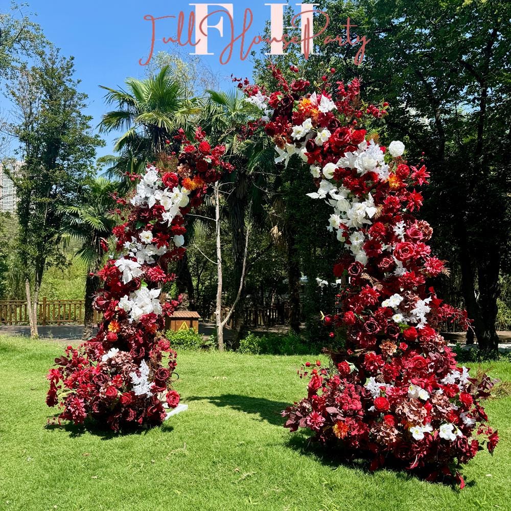 U.S. Local Stock-Burgundy Rose Wedding Spring and Summer Wedding Arch Décor.Wedding Archway Artificial Rose Archway,Flower Row Arrrangement