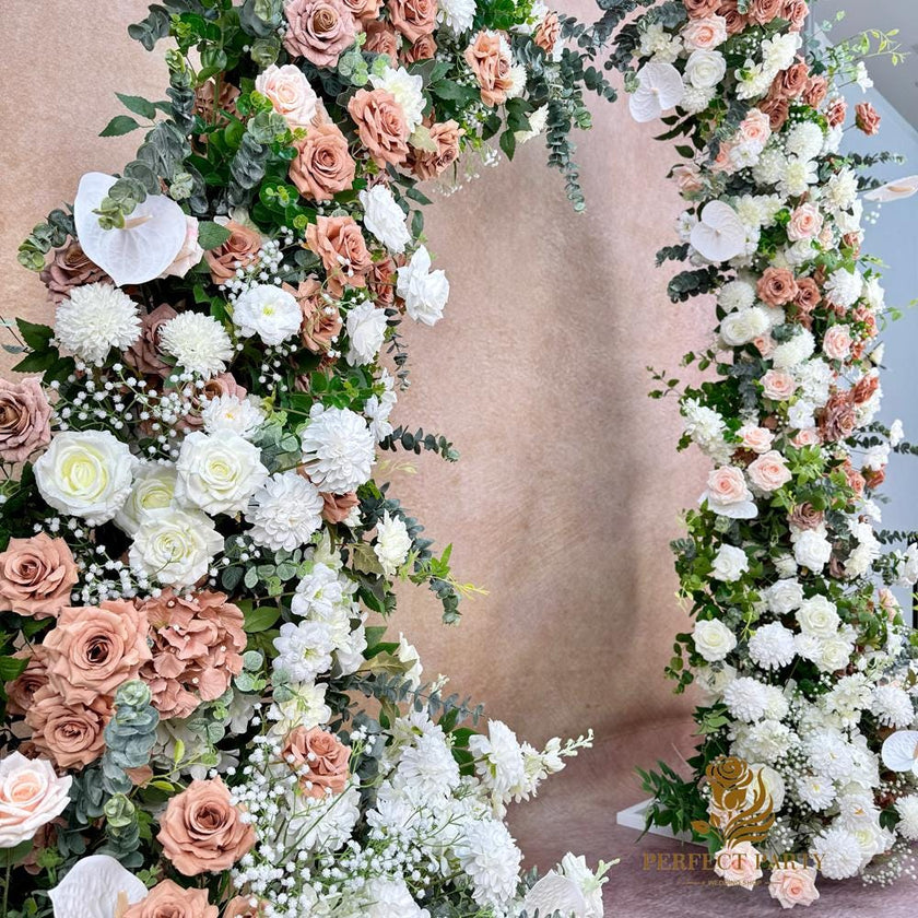 Rustic Brown & White Flower Arch Backdrop