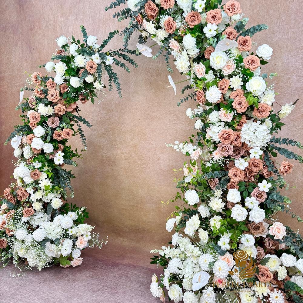 Rustic Brown & White Flower Arch Backdrop