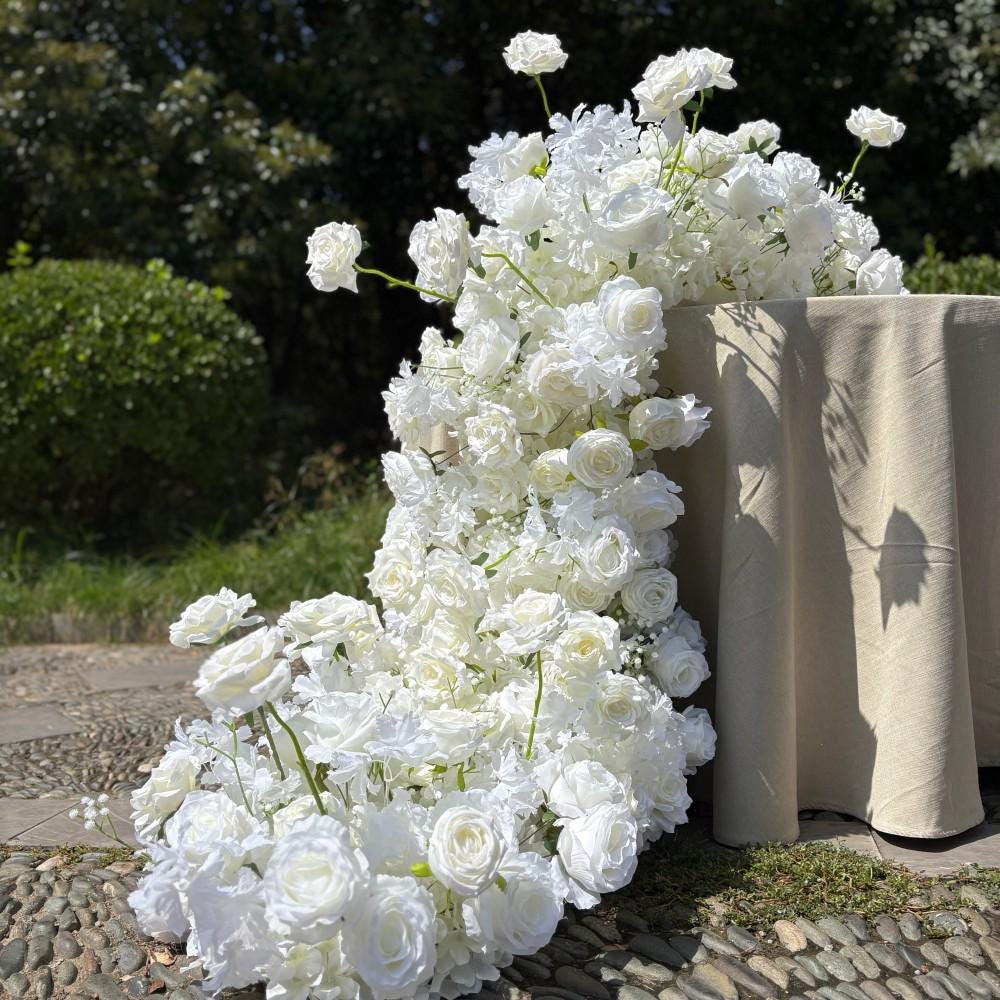 US Seller --White Flower Garland for Wedding Arch, Table Flower Runner, Wedding Centerpiece Table Runner, Flower Row for Wedding Aisle
