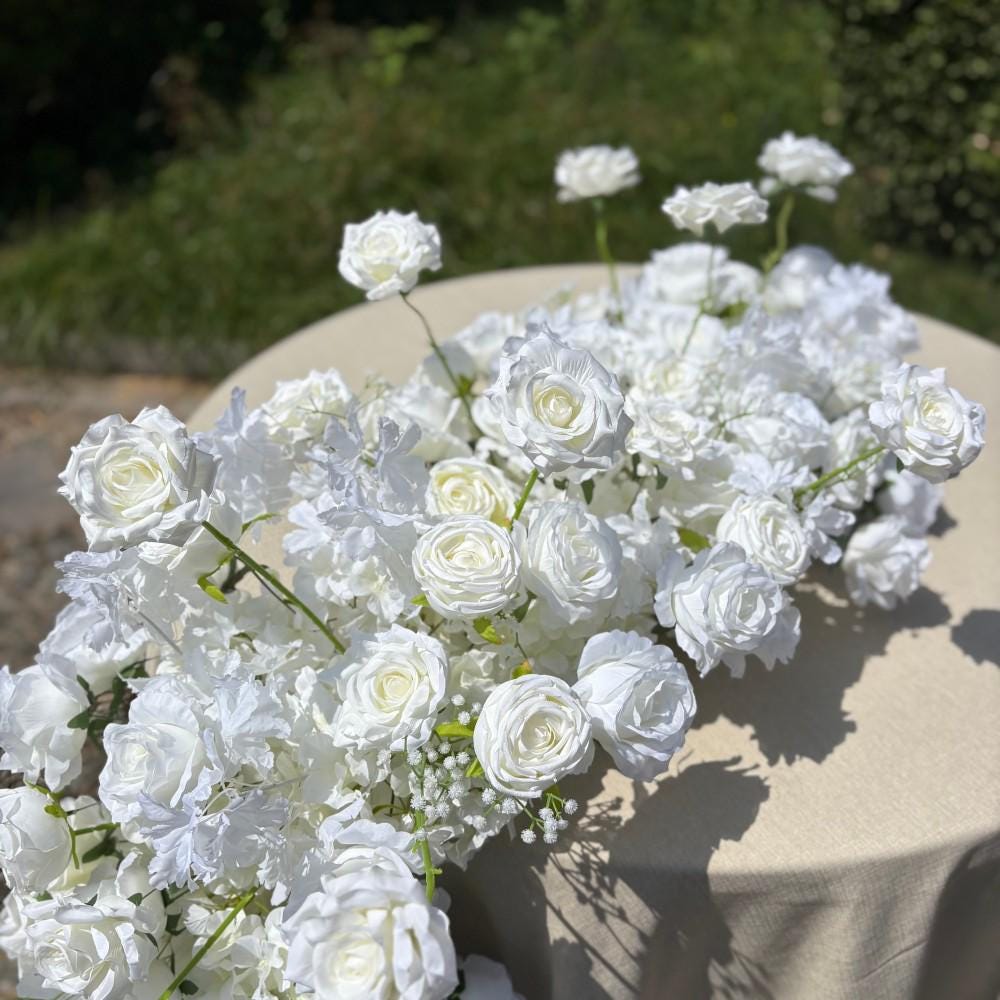 US Seller --White Flower Garland for Wedding Arch, Table Flower Runner, Wedding Centerpiece Table Runner, Flower Row for Wedding Aisle