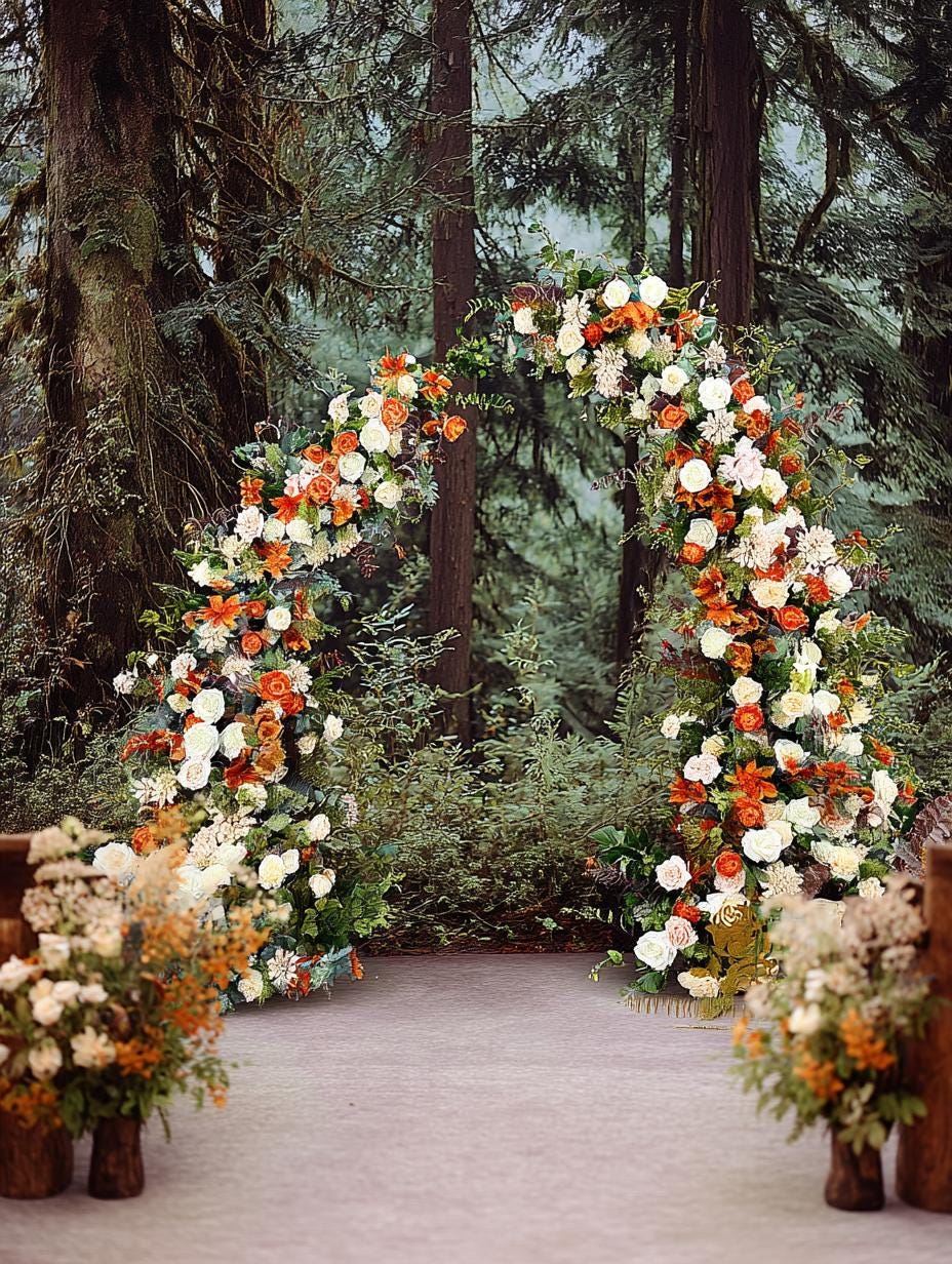 US Seller – Fall Wedding Arch Flowers, Rustic Pastoral Floral Arrangement for Ceremony, Columns & Party Backdrop Décor