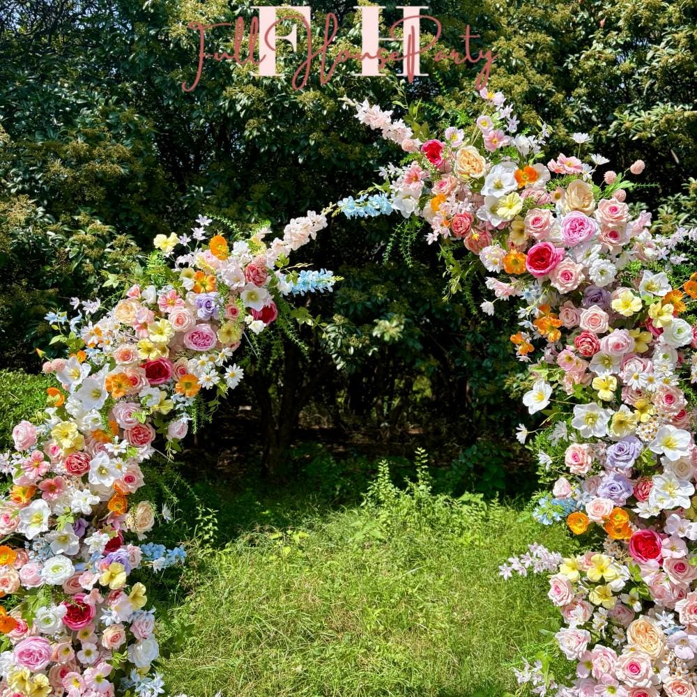 Wildflower-Inspired Spring and Summer Wedding Arch Décor.Wedding Archway Artificial Rose Archway,Flower Row Arrrangement