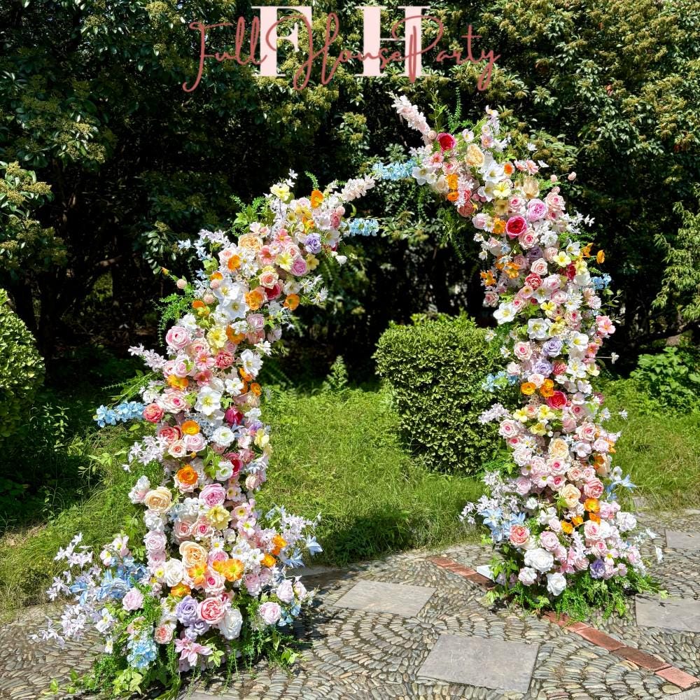 Wildflower-Inspired Spring and Summer Wedding Arch Décor.Wedding Archway Artificial Rose Archway,Flower Row Arrrangement