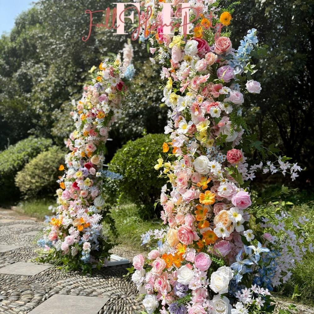 Wildflower-Inspired Spring and Summer Wedding Arch Décor.Wedding Archway Artificial Rose Archway,Flower Row Arrrangement
