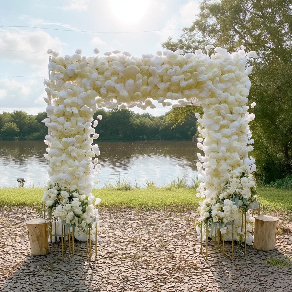 50% Off | Ships from Houston/H8.53 xW8Ft Rollable Artificial White Rose Arch Wedding Decoration, Flower Arch Wedding,Backdrop Flower Archway