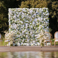 US Stock | Ships from USA | 5D White Rose Flower Wall 8x8ft, Fabric Flower Roller Curtain Backdrop, Wedding Party Photo Wall Decor