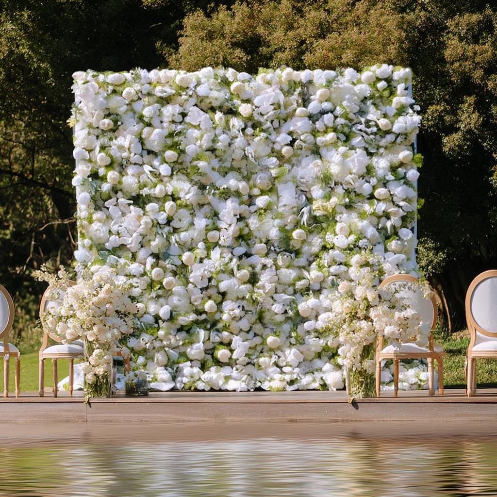US Stock | Ships from USA | 5D White Rose Flower Wall 8x8ft, Fabric Flower Roller Curtain Backdrop, Wedding Party Photo Wall Decor