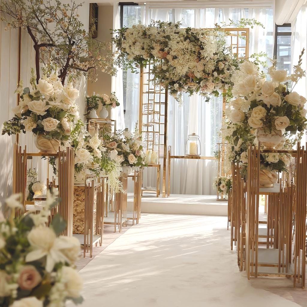 Gold Square Wedding Pedestal Stand Set
