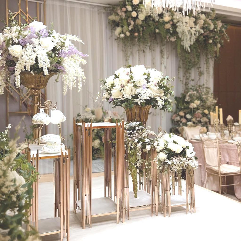 Gold Square Wedding Pedestal Stand Set