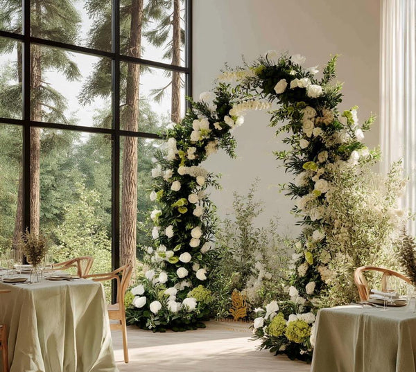 White Green Forest-Style Wedding Floral Arch