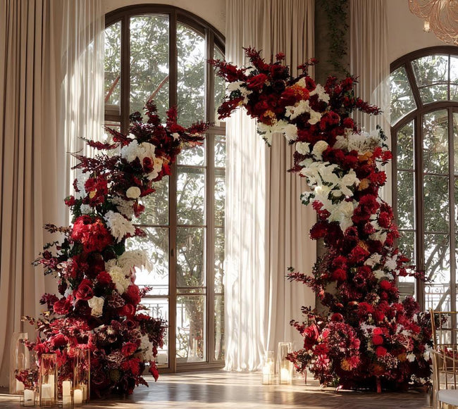 U.S. Local Stock-Burgundy Rose Wedding Spring and Summer Wedding Arch Décor.Wedding Archway Artificial Rose Archway,Flower Row Arrrangement