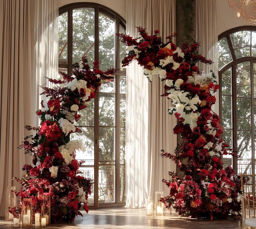 U.S. Local Stock-Burgundy Rose Wedding Spring and Summer Wedding Arch Décor.Wedding Archway Artificial Rose Archway,Flower Row Arrrangement
