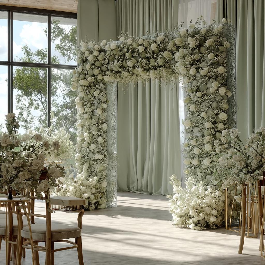 50% Off | Ships from Houston/8×8.53 ft Rollable White Rose & Baby’s Breath Wedding Arch, Artificial Flower Backdrop Archway Decoration