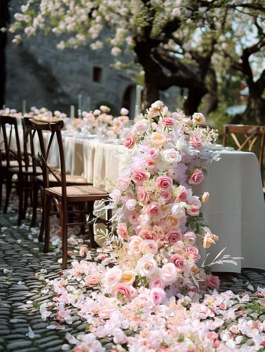 Ships from USA/Blush Pink Rose Wedding Arch Floral, Artificial Table Flower Runner, Rose Row Arrangement for Parties & Events