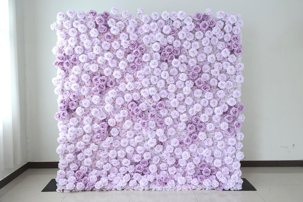 50% Off | Ships from Houston/8x8ft Romantic Lilac Purple Flower Wall,Rolling Curtain Backdrop, Artificial Fabric Flower Wall for Weddings