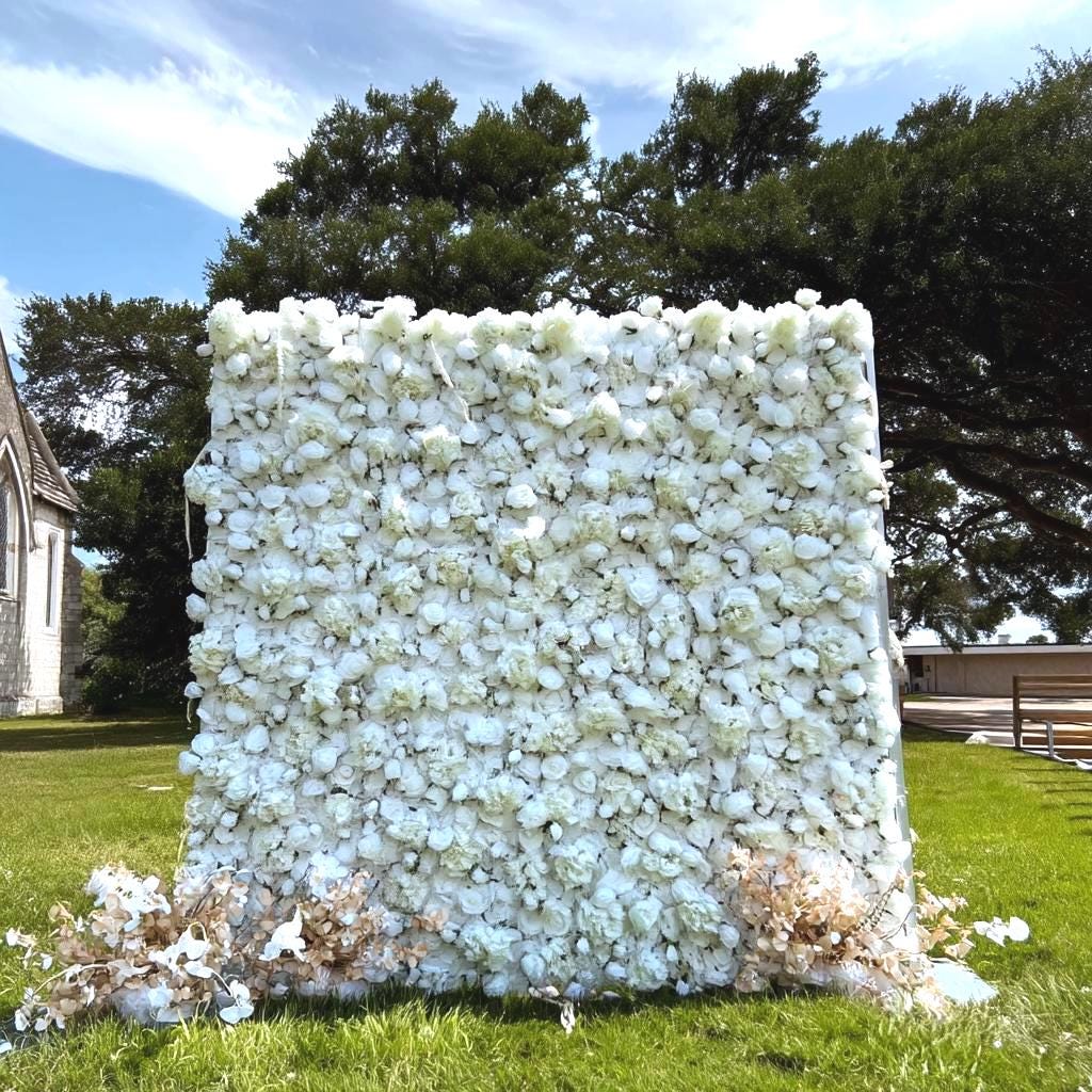 Ships from USA | 3D White Rose & Dahlia Fabric Flower Wall Backdrop, Wedding Party Photo Background, Easy ，Quick Assembly Decor