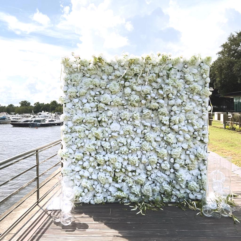 Ships from USA | 3D White Rose & Dahlia Fabric Flower Wall Backdrop, Wedding Party Photo Background, Easy ，Quick Assembly Decor
