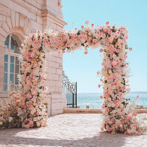 50% Off | Ships from Houston/W8Ft x H8.53Ft Rollable Artificial Pink Rose Wedding Arch, Floral Archway Backdrop Decoration for Ceremony