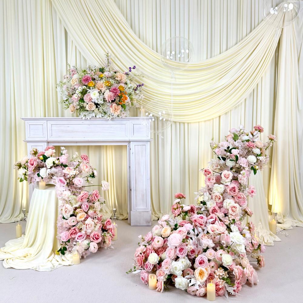 Ships from Houston / Blush Pink Rose Cascading Floral Runner & Wedding Arch Flowers | Artificial Floral Runner Table Centerpiece Décor