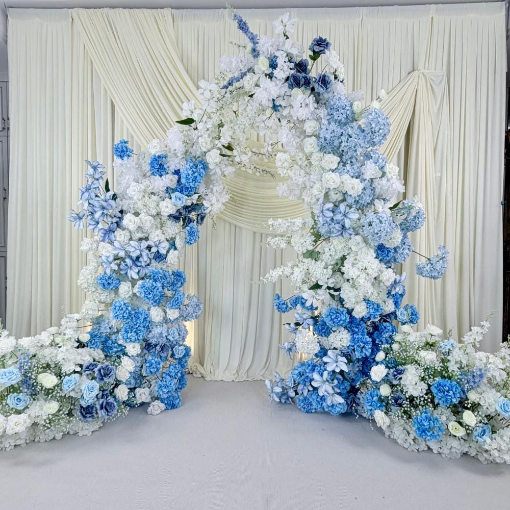 Fresh Blue Gradient Floral Arch Backdrop