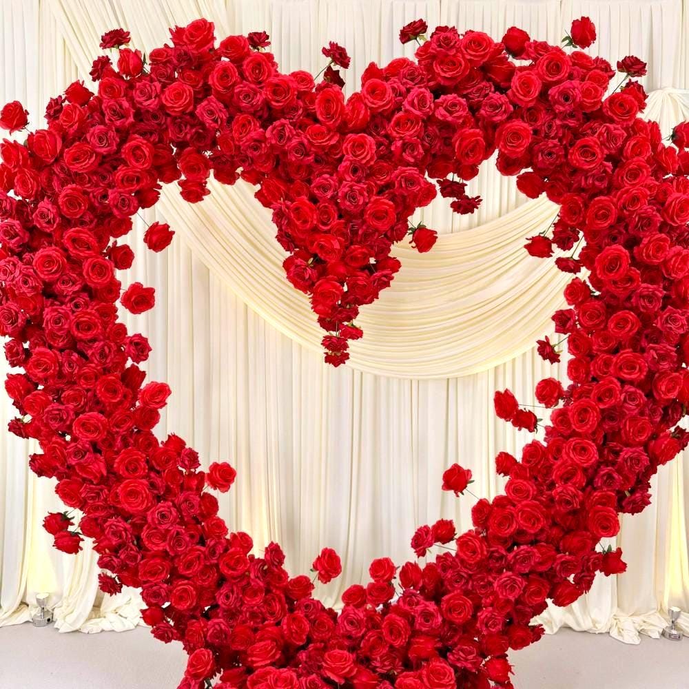 Ships from USA | 7.2×7.2 ft 5D Luxury Red Heart-Shaped Floral Arch, Romantic Wedding Backdrop & Proposal Event Decoration