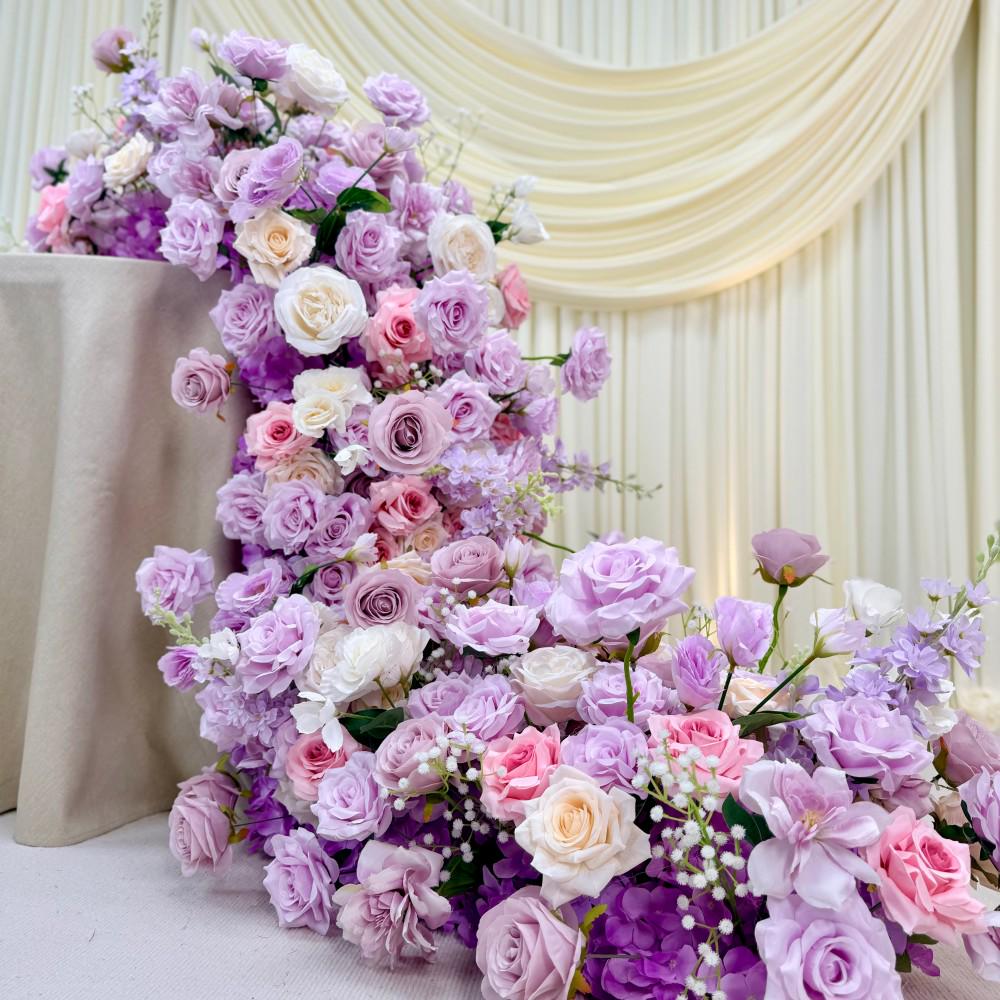 Ships from Houston | Lavender Purple Rose Wedding Arch Flowers, Artificial Floral Runner & Cascading Table Centerpiece Decor