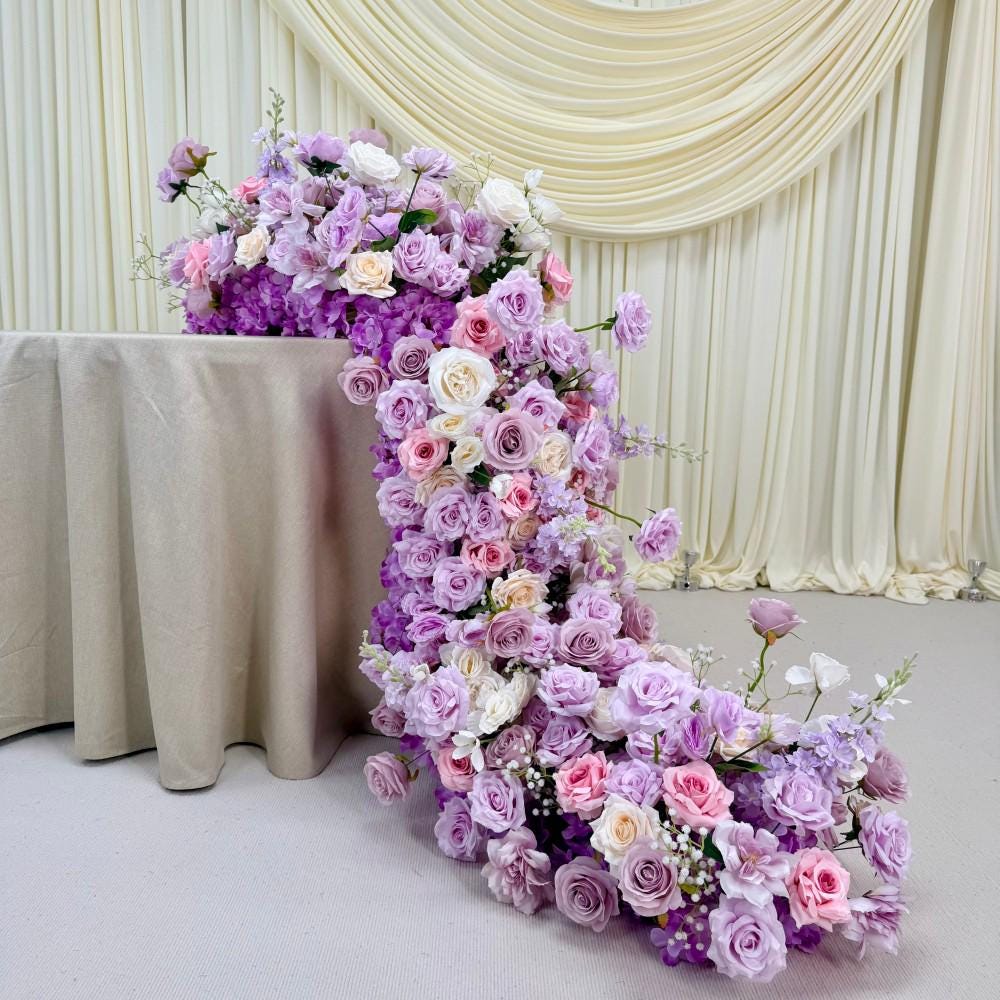 Ships from Houston | Lavender Purple Rose Wedding Arch Flowers, Artificial Floral Runner & Cascading Table Centerpiece Decor