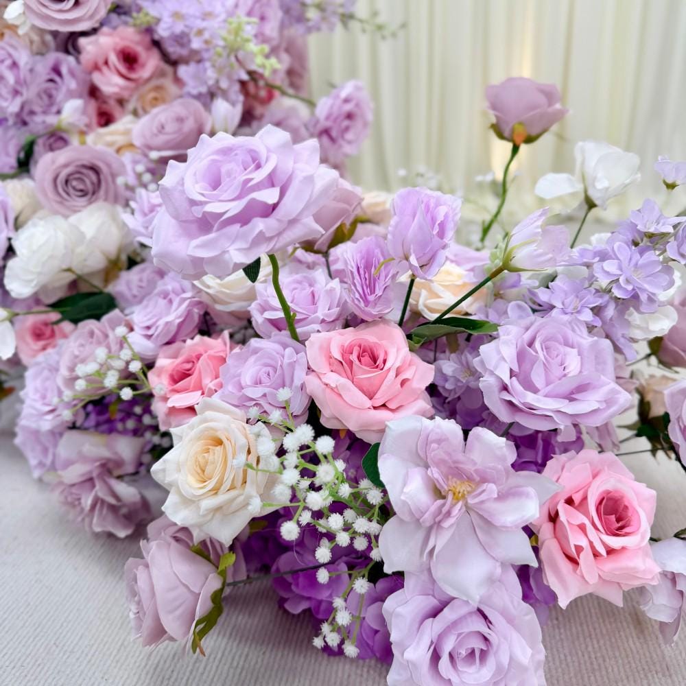 Ships from Houston | Lavender Purple Rose Wedding Arch Flowers, Artificial Floral Runner & Cascading Table Centerpiece Decor