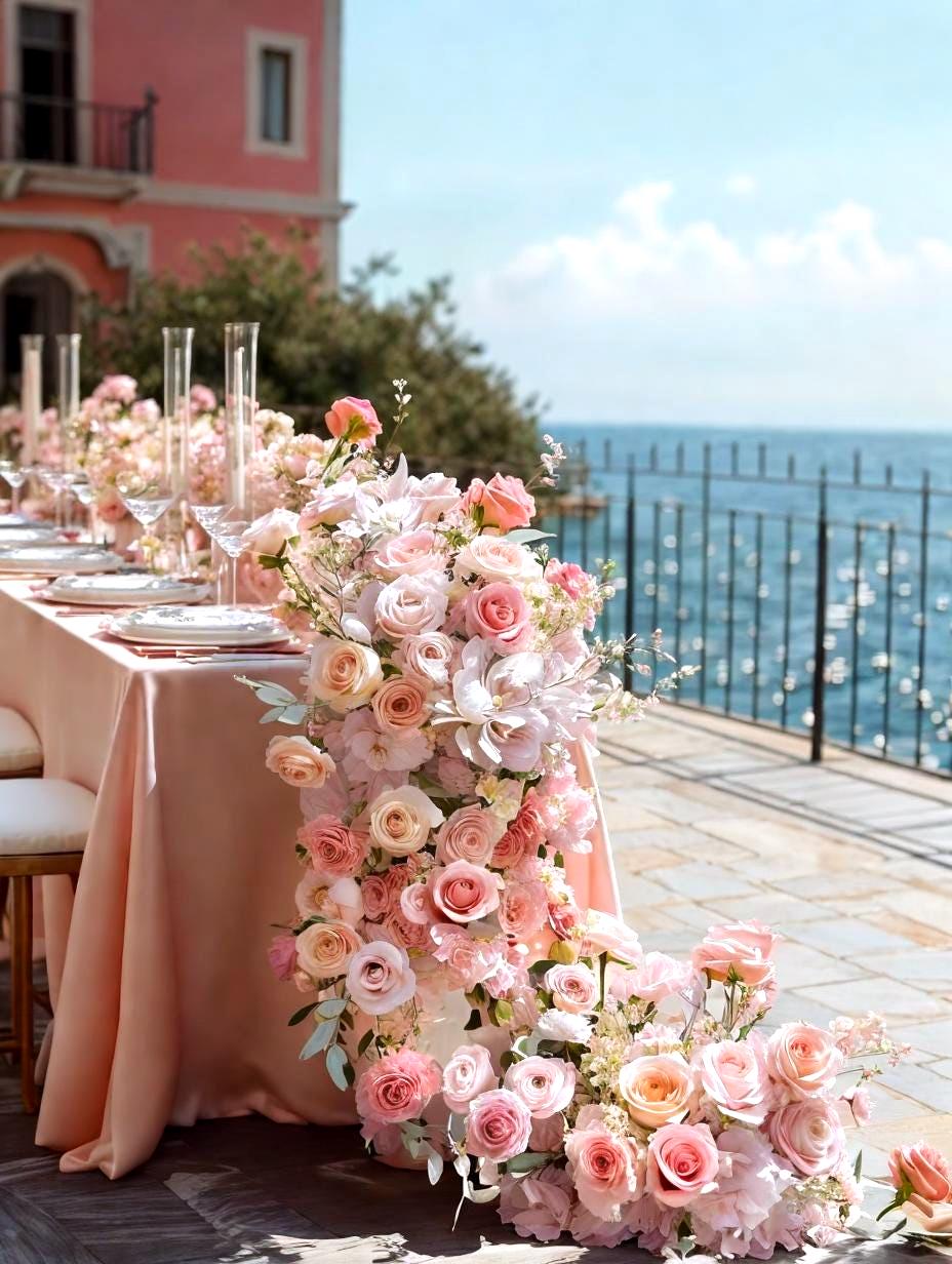 Ships from USA/Blush Pink Rose Wedding Arch Floral, Artificial Table Flower Runner, Rose Row Arrangement for Parties & Events
