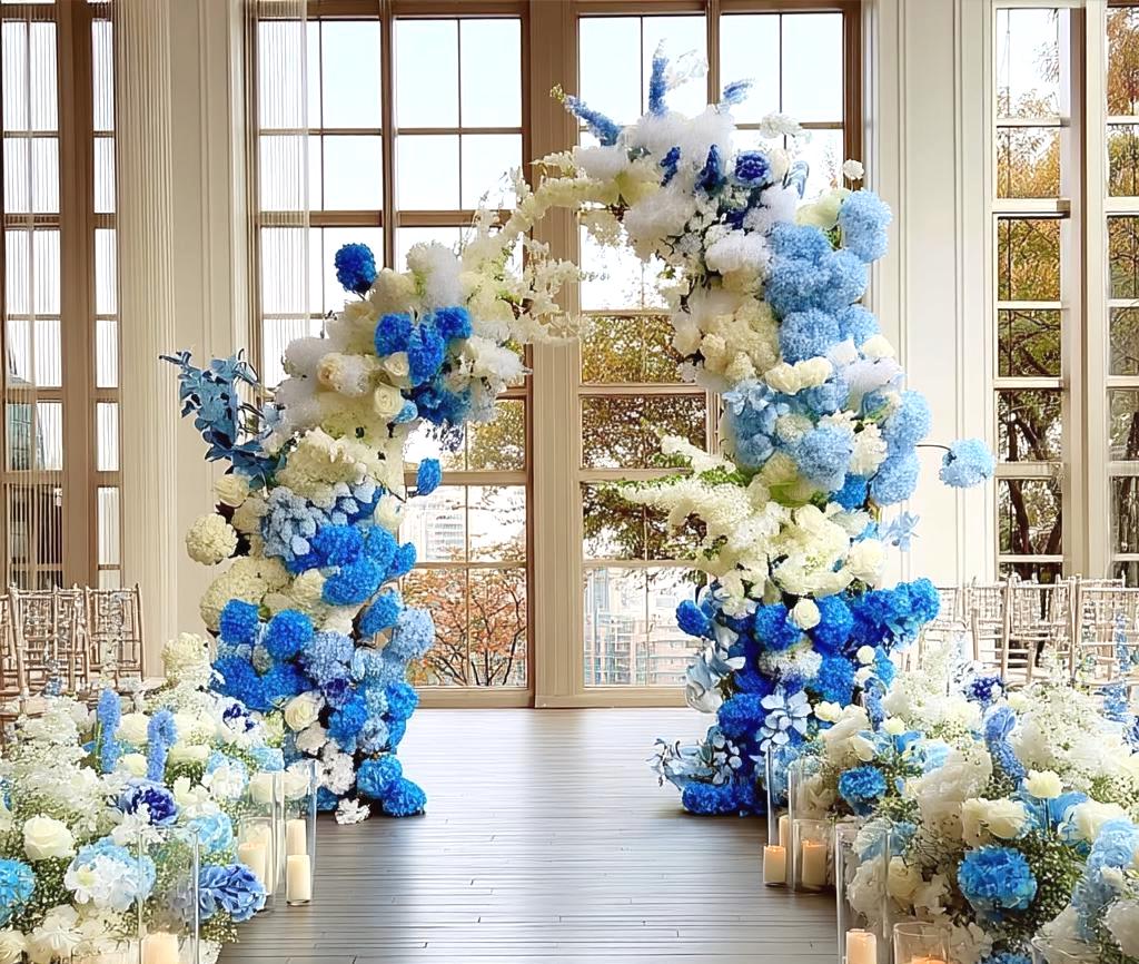 50% Off / Ships from Houston | Blue & White Rose Wedding Arch Flowers | Floral Row Arrangement for Ceremony, Pillars,Event Backdrops