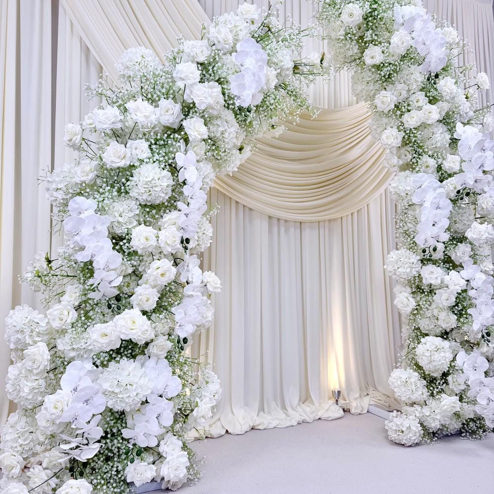 Minimalist Forest-Style White Flower Arch for Weddings