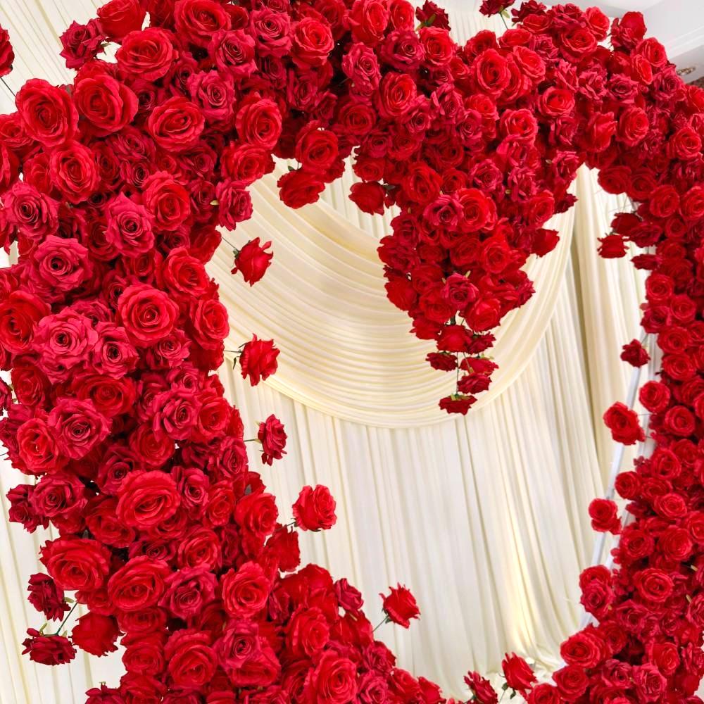 Ships from USA | 7.2×7.2 ft 5D Luxury Red Heart-Shaped Floral Arch, Romantic Wedding Backdrop & Proposal Event Decoration