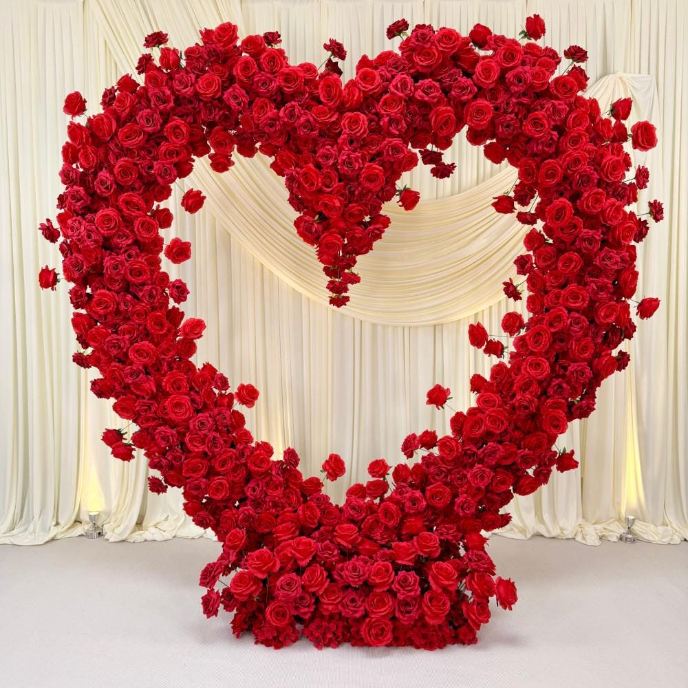 Ships from USA/5D Red Heart-Shaped Floral Arch Backdrop(7.2×7.2 ft), Luxury Artificial Rose Wedding Arch, Proposal & Engagement Decoration
