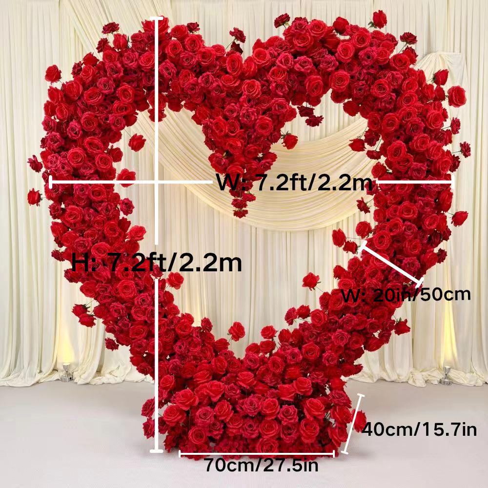 Ships from USA/5D Red Heart-Shaped Floral Arch Backdrop(7.2×7.2 ft), Luxury Artificial Rose Wedding Arch, Proposal & Engagement Decoration