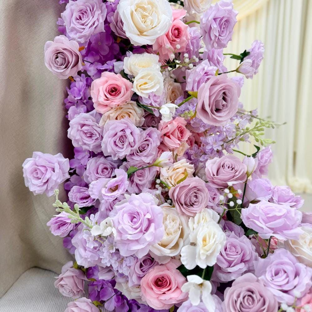 Ships from Houston | Lavender Purple Rose Wedding Arch Flowers, Artificial Floral Runner & Cascading Table Centerpiece Decor