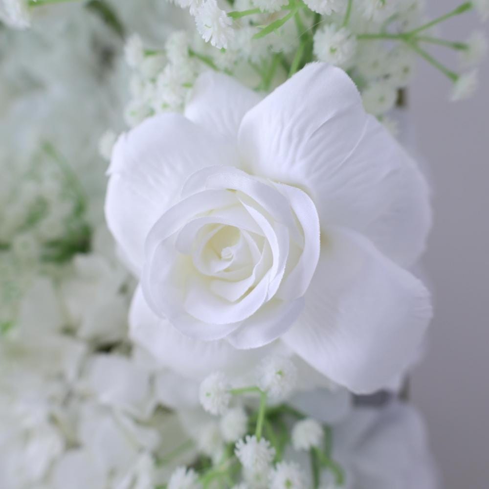 30% OFF |Ships from USA | 5D White Rose & Baby’s Breath Flower Wall 8x8ft, Fabric Roller Curtain Backdrop, Wedding Party Photo Wall Decor