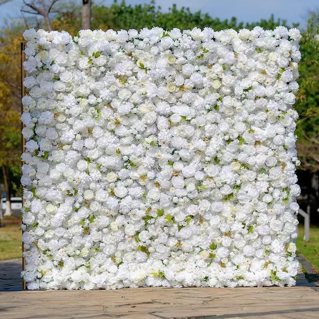 US Stock | Ships from USA |White Rose Flower Wall 8x8ft, Rolling Fabric Flower Wall Backdrop, Wedding Party Photo Booth Decor