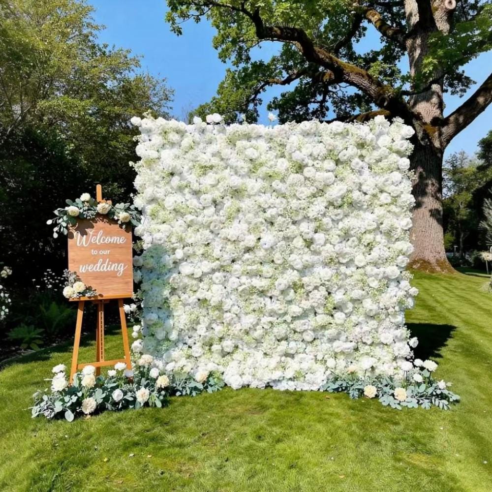 Ships from USA |White Rose Flower Wall 8*8ft- Flower Wall Rolling Up Curtain Wall, Fabric Flower Wall, Wedding Party Photo Backdrop