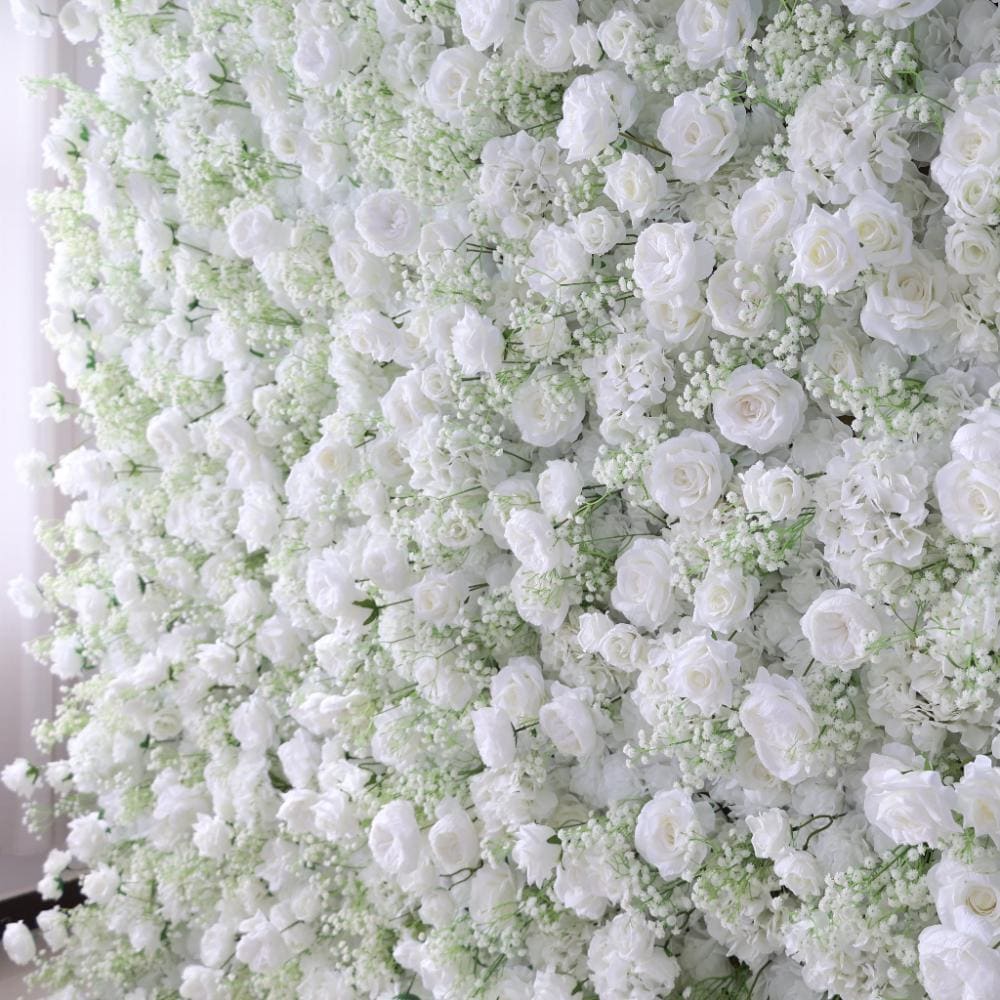 Ships from USA |White Rose Flower Wall 8*8ft- Flower Wall Rolling Up Curtain Wall, Fabric Flower Wall, Wedding Party Photo Backdrop
