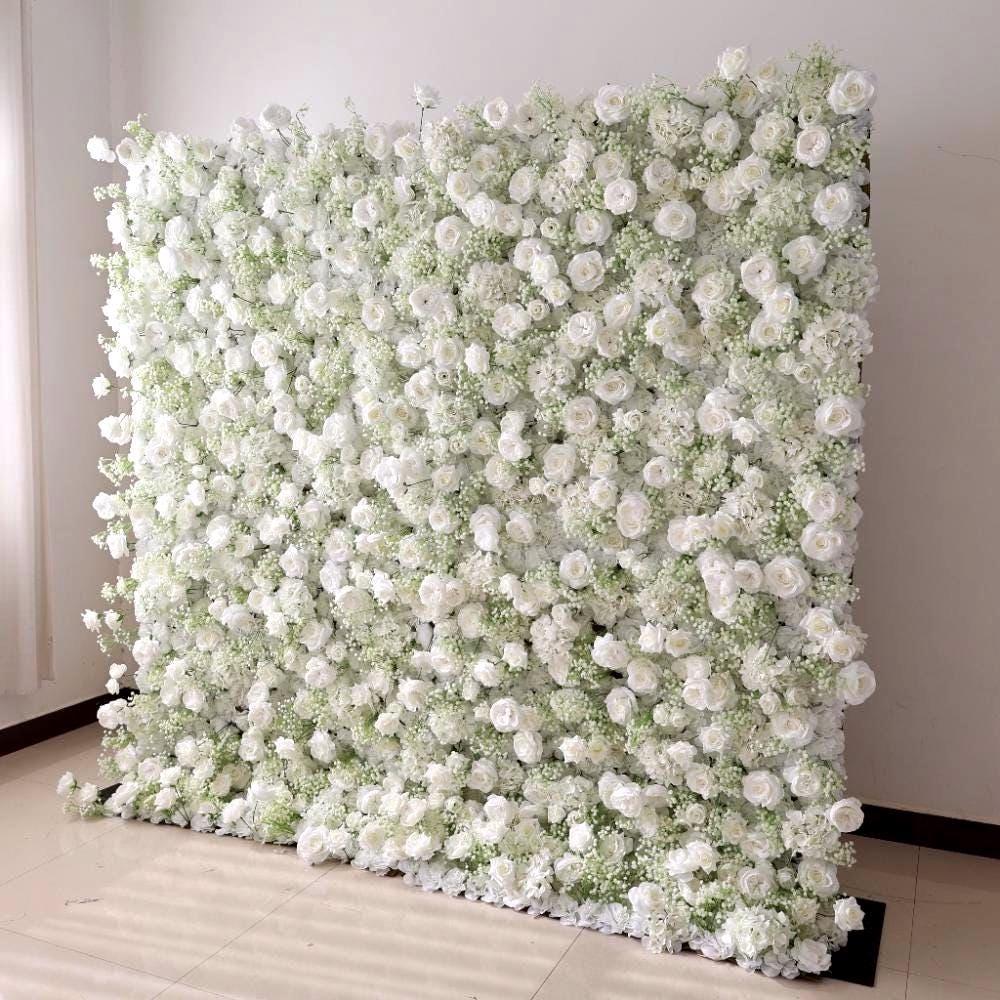 Ships from USA |White Rose Flower Wall 8*8ft- Flower Wall Rolling Up Curtain Wall, Fabric Flower Wall, Wedding Party Photo Backdrop